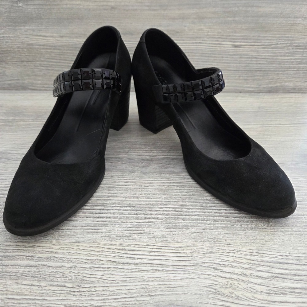 Ecco Mary Jane Heels Black Studded Strap Block Heel Womens Size 40 9